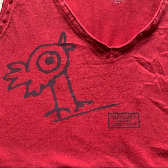 MESSAGE FACTORY - RED Tunic sleeveless  A-line dress with bird print - medium - Picture 8 of 12
